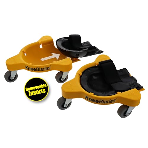 Milescraft 1603 Knee Blades-Durable Heavy-Duty Knee Pads with 3 Casters & Comfortable Gel Cushions for Unisex Adult, Full 360° Turn Capability Without Lifting from the Floor, Yellow, One Size