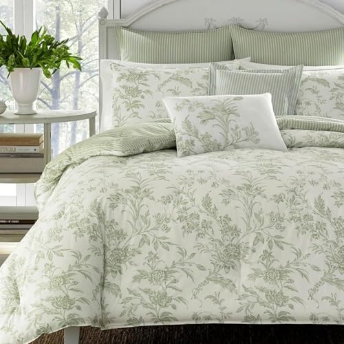 Laura Ashley Home - Elise Collection - Luxury Ultra Soft Comforter, All Season Premium Bedding Set, Stylish Delicate Design for Home Décor, Blue, King