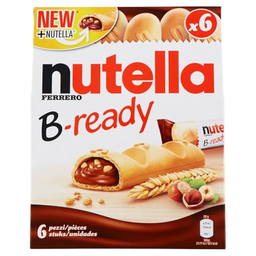 (-23%) nutella B-ready – Knusprige Waffel mit cremiger Füllungund Weizencrisps – Außen knusprig, innen cremig – Leckerer Snack für unterwegs und zwischendurch – 1 Packung mit 6 Stück (132 g)