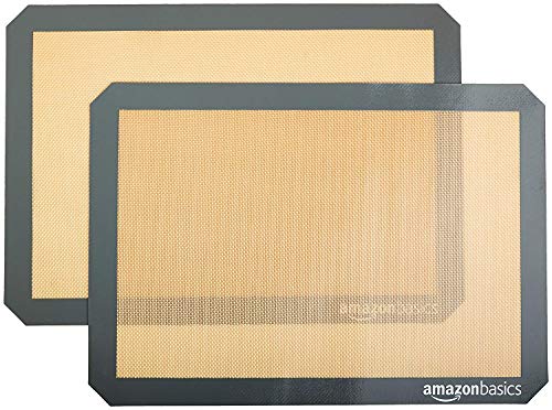 Amazon Basics Silicone Rectangular Baking Mat, Non-Stick Reusable Oven Bakeware, 16.5" x 11.6", New Beige/Gray