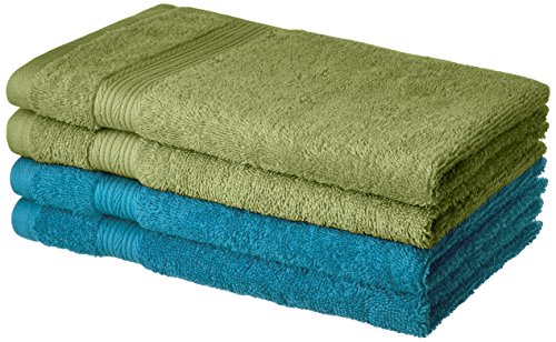 100% Cotton 4 Piece Hand Towel Set, 500 GSM (Olive Green and Turquoise Blue)
