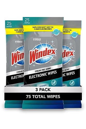 Windex Electronic Cleaning Wipes, Pre-Moistened Screen Wipes for TVs, Phones, and Other Electronics, Resealable for a Freshness Lock, 25 Count (Pack of 3)