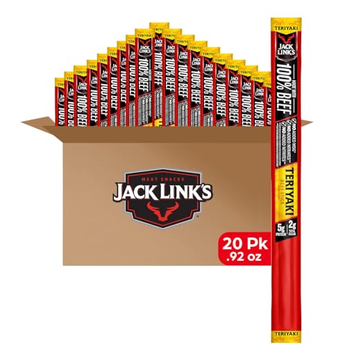 Jack Link's Beef Sticks, Teriyaki - Protein Snack, Meat Stick with 5g of Protein, Meat Snack Sticks Made with 100% Beef, Keto Friendly, Individually Wrapped - 0.92 Oz. (20 Count)