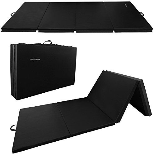 BalanceFrom Folding Gymnastics Mat, Thick Home Gym Floor Tumbling Equipment, Black - Portable Exercise and Workout Pad for Pilates, Aerobics, and Martial Arts Fitness Training