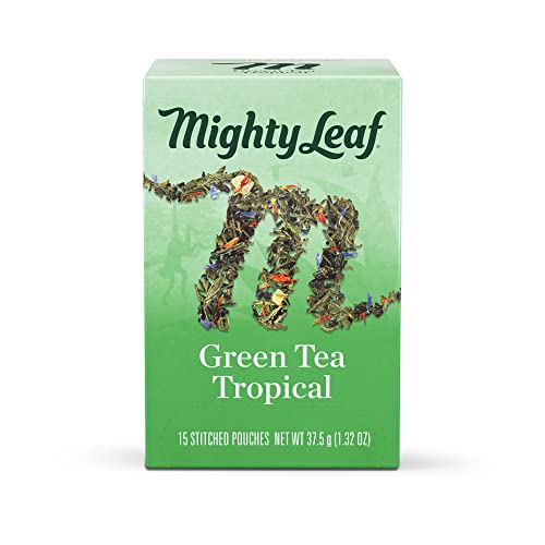 Mighty Leaf Tea, Green Whole Leaf Tea Bags - Green Tea Tropical - Light Caffeine - Blended with Pineapple, Guava & Tropical Fruit Flavors - 15 Count