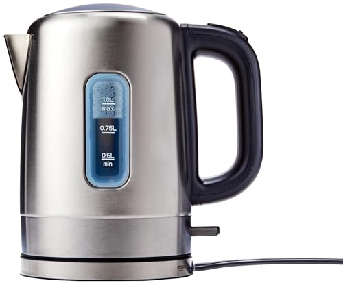 Amazon Basics Electric Stainless Steel Kettle for Tea and Coffee, BPA-Free, Fast Boiling, Auto Shut-Off, 1.1 Quarts, 1500W, Black and Silver