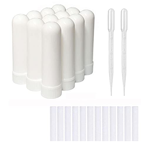 ZIOJOVK 12 Sets Essential Oil Aromatherapy Tubes Inhaler Sticks Blank Nasal Inhalers(12 Complete Sticks) + 2 Polyethylene Pipette Droppers
