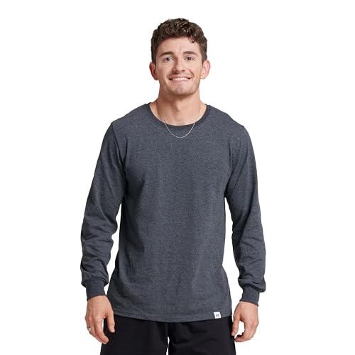 Russell Athletic Mens Cotton Performance Long Sleeve T-Shirts T Shirt, Black Heather, XX-Large US