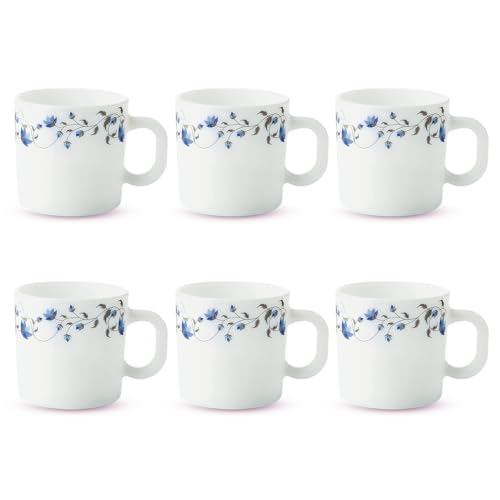 Larah by Borosil Helena Opalware Cup Set of 6 pcs | Tea/Coffee Cups 100 ml | Microwave & Dishwasher Safe | Bone-Ash Free | Crockery Set Ideal for 