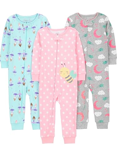 Simple Joys by Carter's Pacote com 3 pijamas de algodão sem pés para meninas, Bailarina/lua/abelha, 24 Meses