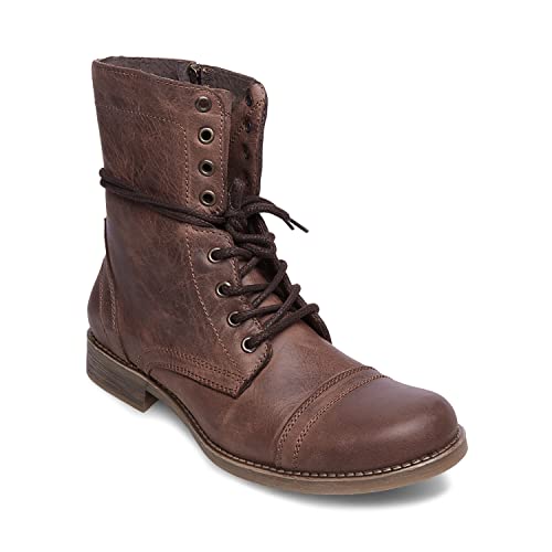 Steve Madden Men's Troopah-C Lace-Up Combat Boot, Brown Leather, 9 M