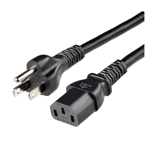 Amazon Basics PC Power Cord, 12 feet, AC Power Cord for Monitor, Computer, TV, 3 Prong, 18 AWG, 125 Volts, Black