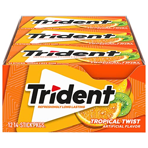 Trident Tropical Twist Sugar-Free Chewing Gum, 14 Count (Pack of 12) (168 Total Pieces)