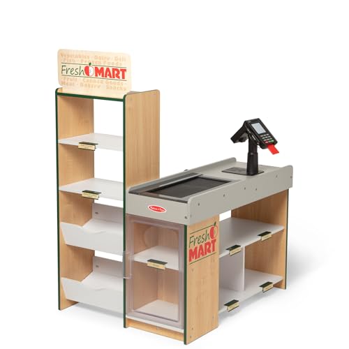 Melissa & Doug, Fresh Mart Pretend Grocery Store, Kids Cash Register with Scanner, Shelves, & Conveyor Belt, Kids Toys for Girls & Boys
