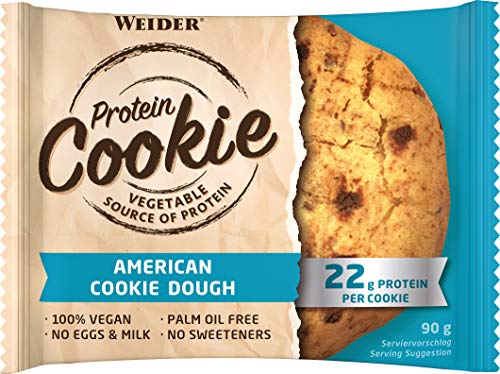 WEIDER Vegan Protein Cookie 90g, All American Cookie Dough, box of 12 delicious baked protein cookies, fitness snack
