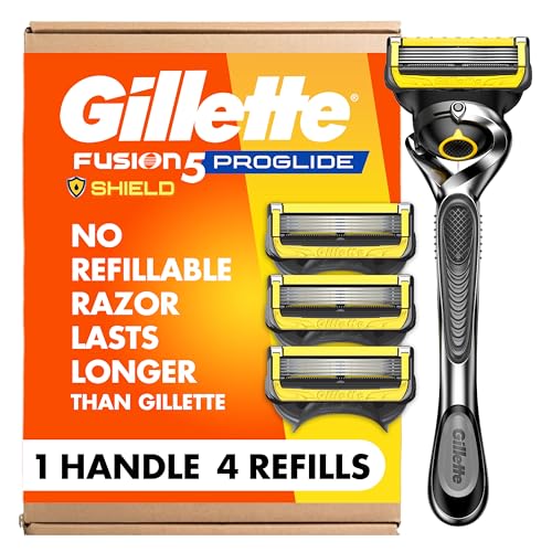 Gillette ProGlide Shield Men's Razor, 5 Bladed Razor, with Precision Trimmer, Comfortglide Lubrication, Glide and Comfort, Handle + 4 Blade Refills