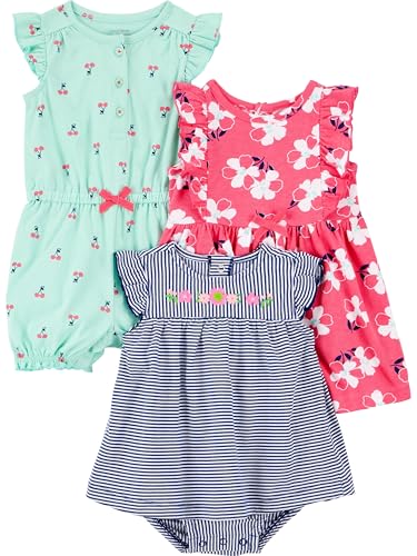(-45%) Simple Joys by Carter's Strampler, Sonnenanzug, Kleid, für Babys, Mädchen, 3er-Pack ,Mint Cherries/Navy Stripe/Pink Floral ,US NB (EU 56-62)