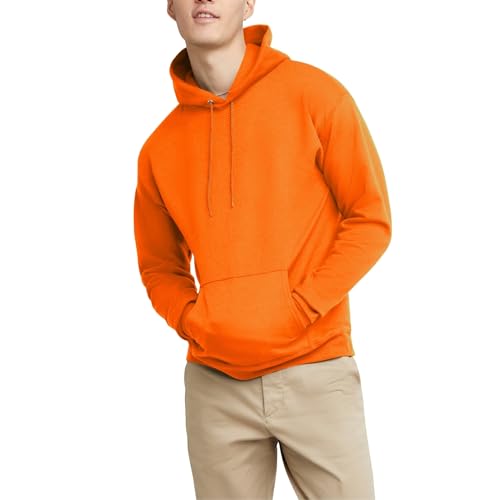 Hanes Men's Pullover EcoSmart Hooded Sweatshirt, safety orange, Large
