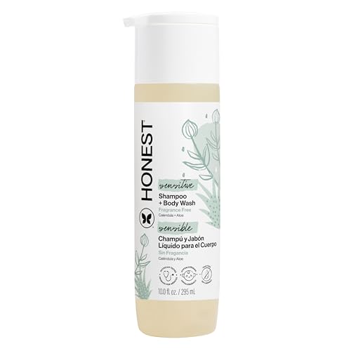 The Honest Company 2-in-1 Cleansing Shampoo and Body Wash for Sensitive Skin, Gentle Tear-Free Hypoallergenic Baby Wash with Naturally Derived Ingredients, Fragrance-Free, 10 fl oz