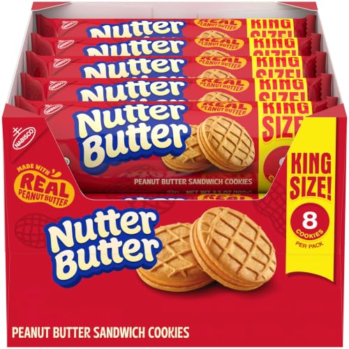 �️NUTTER BUTTER Peanut Butter Sandwich Cookies, King Size, 10 Snack Packs