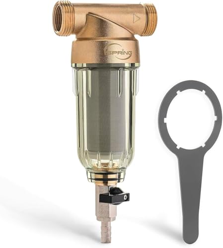 iSpring WSP-50 Reusable Whole House Spin Down Sediment Water Filter, 50 Micron Flushable Prefilter Filtration, 1" MNPT + 3/4" FNPT, Lead-Free Brass