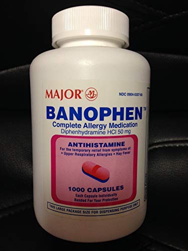 Major Banophen Diphenhydramine HCI 50 mg Capsules - Temporarily Relief from The Symptoms of Hay Fever and Upper Respiratory Allergies - Antihistamine - Allergy Medicine - 1000 Capsules (1-Pack)