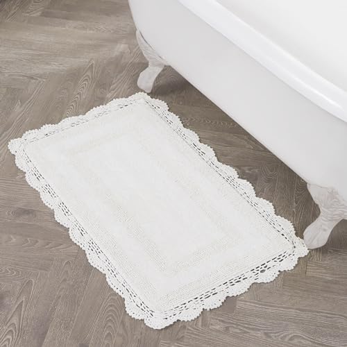 Laura Ashley Crochet Cotton 24x40 Bath Rug, Creamy White