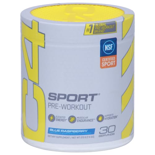 Cellucor C4 Sport Pre Workout Powder Blue Raspberry - Pre Workout Energy with Creatine + 135mg Caffeine and Beta-Alanine Performance Blend - NSF Certified for Sport 30 Servings