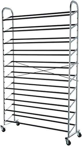Amazon Basics 50-Pair Shoe Rack Organizer, Chrome, 35.8 x 14.6 x 59.5 inchesFIDUCIAL HOME 10 Tiers Shoe Rack 20-25 Pair
