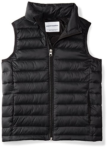 Amazon Essentials Boys' Lightweight Water-Resistant Packable Hooded Puffer Vest, Black, Small