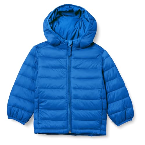 Amazon Essentials Boys' Lightweight Water-Resistant Packable Hooded Puffer Jacket, Blue, X-Small