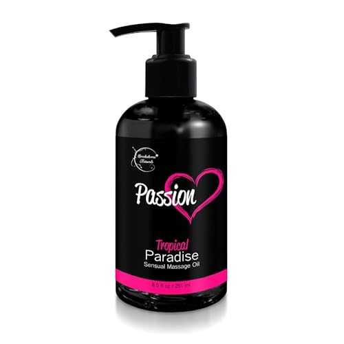 Passion Sensual Massage Oil for Date Night | 100% Natural Body Oil for Couples with Jojoba & Almond | Aromatherapy & Relaxing Massage Therapy | Perfect Glide & Smooth Skin | Tropical Paradise Scent