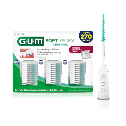 GUM Soft-Picks Original, Easy to Use Dental Picks for Teeth Cleaning and Gum Health, Disposable Interdental Brushes with Convenient Carry Case, Dentist Recommended Dental Picks, 270 Count