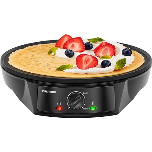 CHEFMAN Electric Crepe Maker: Precise Temp Control, 12" Non-Stick Griddle, Perfect for Crepes