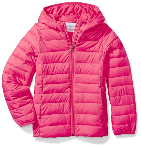 Amazon Essentials Girls' Lightweight Water-Resistant Packable Hooded Puffer Jacket, Dark Pink, Small