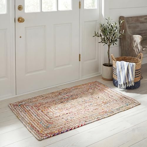 SAFAVIEH Area Rug 2x3 - Cape Cod Collection - Beige & Multi, Handmade Jute & Cotton, Woven Braided Design (CAP202B)