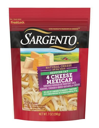 Sargento Reduced Fat Natural 4 Cheese Mexican Shredded Cheese, Traditional Cut, 7 oz