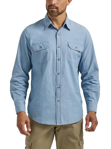 Wrangler Authentics Men's Long Sleeve Classic Woven Button Down Shirt, Light Chambray, Large US