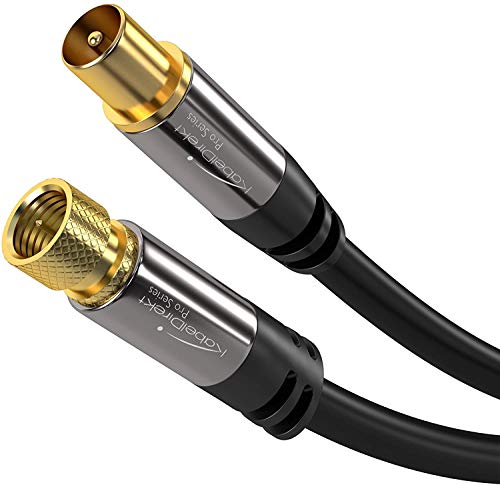 SAT/Aerial Cable with break-proof metal plugs – 1m (TV/Satellite Cable, adapter from F-connector to antenna plug, suitable for TV, radio, DVB-T2/DVB-C/DVB-S/DVB-S2) by CableDirect