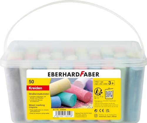(-44%) Eberhard Faber 526550 - Straßenkreide 50er Eimer, 8 leuchtenden Farben Straßenmalkreide, Basicfarben