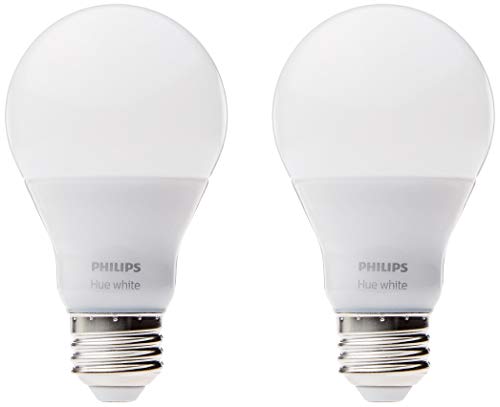 Philips453100 Hue White A19 2-Pack 60W Equivalent Dimmable LED Smart Bulb (Compatible with Amazon Alexa, Apple HomeKit,