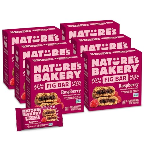 Nature’s Bakery Whole Wheat Fig Bars, Raspberry, Real Fruit, Vegan, Non-GMO, Snack bar, 6 Count (Pack of 6)