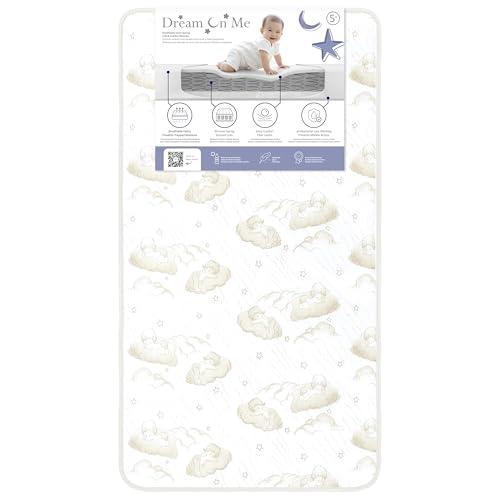 Dream On Me Twilight 5” 2-in-1 Breathable Spring Coil Crib & Toddler Mattress – Firm Infant Side & Plush Toddler Side, Reversible Design, Waterproof Vinyl Cover, GREENGUARD Gold & JPMA Certified