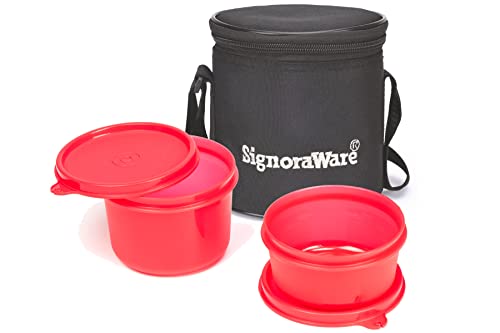 Executive Plastic Small Lunch Box Set with Bag, 2-Pieces, Red 300ml
