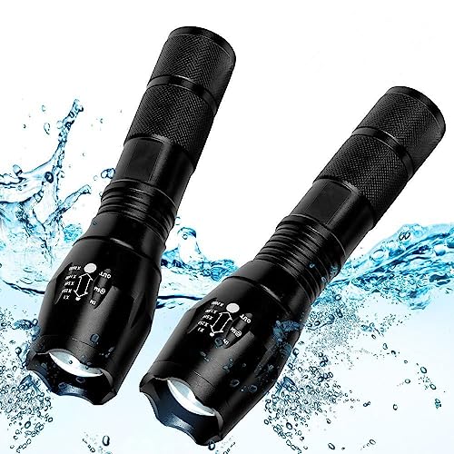 2 Pack Flashlights High Lumens, 5 Modes Zoomable LED Tactical Flashlight, Waterproof Handheld Flash Light for Camping Home Emergencies, Christmas Stocking Stuffers Gifts for Men, Camping Essentials