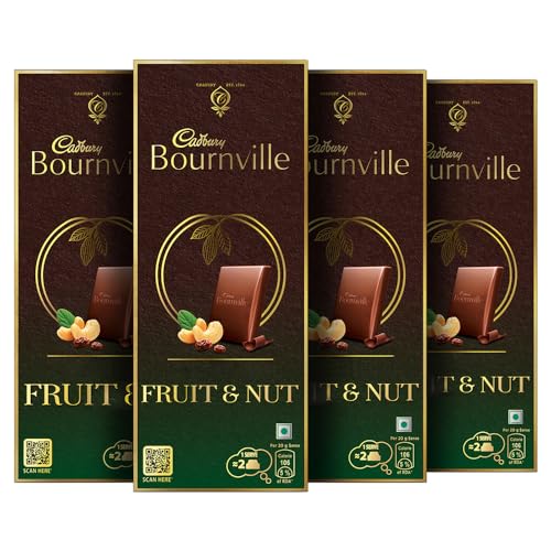 Cadbury Bournville Fruit & Nut 50% Dark Chocolate Bar, 75 g (Pack of 4)