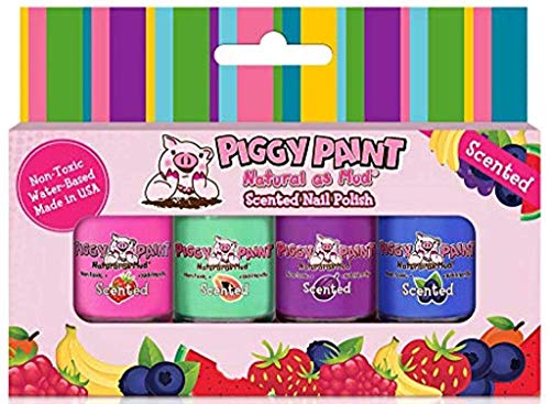 Piggy Paint | 100% Non-Toxic Girls Nail Polish | Safe, Cruelty-free, Vegan, & Scented for Kids | Scented Fruit Fairy (4 Pack Kit)