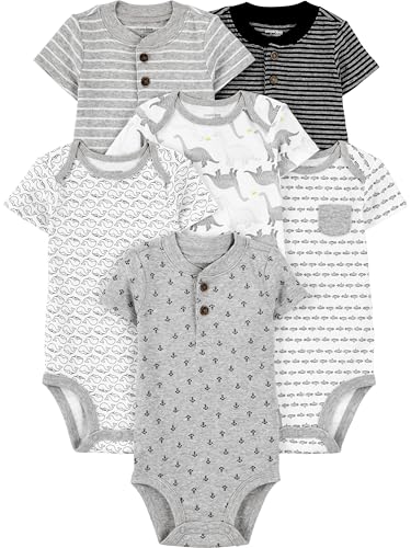 Simple Joys by Carter's Pacote com 6 bodies de manga curta para bebês meninos, Multicolorida/âncora/dinossauro/listra/ba...