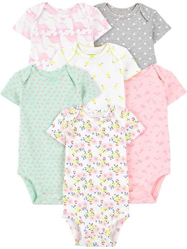 Simple Joys by Carter's Body de manga curta para bebês meninas, pacote com 6, multicolorido/dinossauro/floral/animais da...
