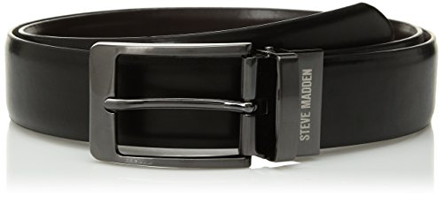 Steve Madden Reversible Men's Dress Casual Every Day Leather Belt, Black/Brown (Burnished), 34